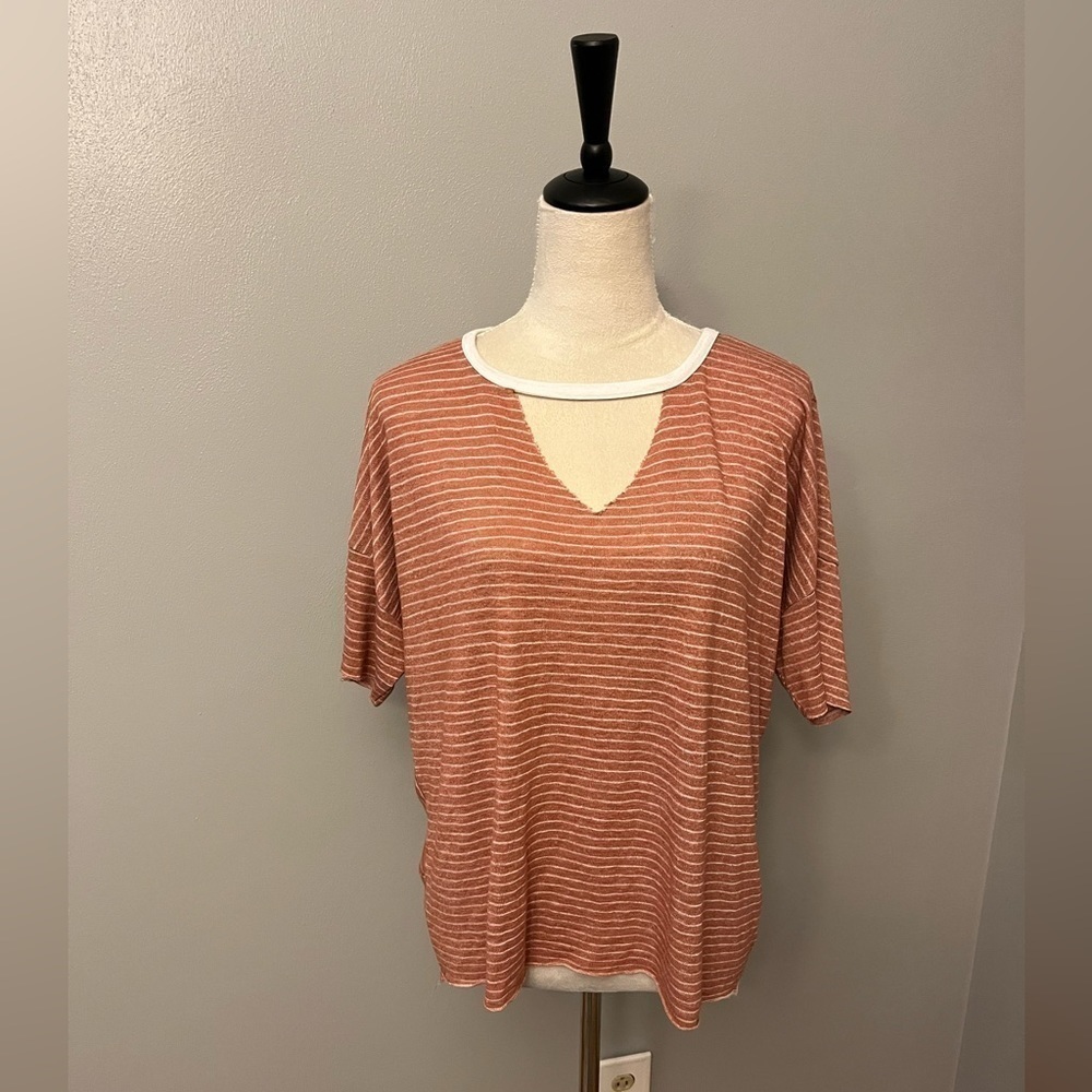 BKE Striped Cut-Out Drop Shoulder T-Shirt - Size Medium